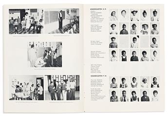 (EDUCATION.) Yearbook of the private Sister Clara Muhammad Elementary School, with a related promotional card.